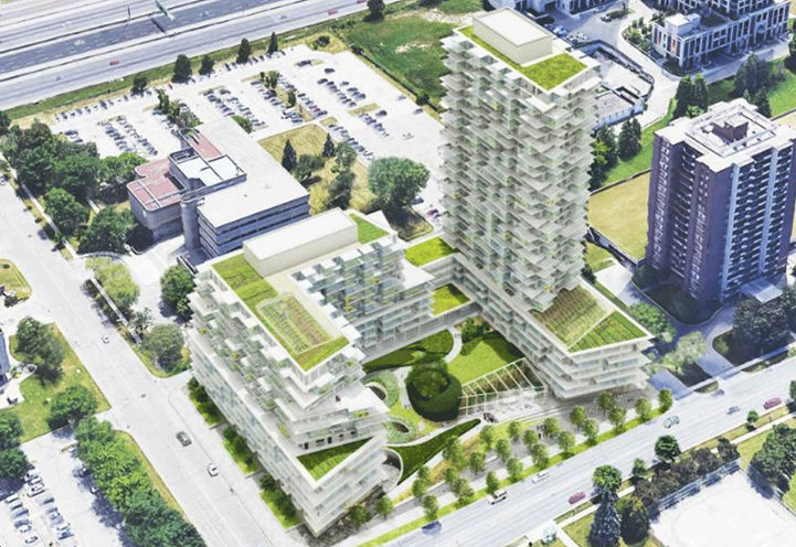 Close Up Aerial View of the Towers at 385 The West Mall