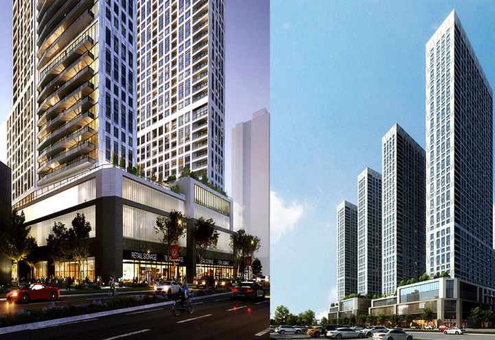 Split Screen of 7887 Weston Rd Condos 2 Podium and Towers